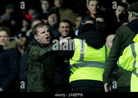 London, UK. 28th Jan, 2020. An angry Brentford fan during the Sky Bet Championship match between Brentford and Nottingham Forest at Griffin Park, London, England on 28 January 2020. Photo by Carlton Myrie. Credit: PRiME Media Images/Alamy Live News Stock Photo