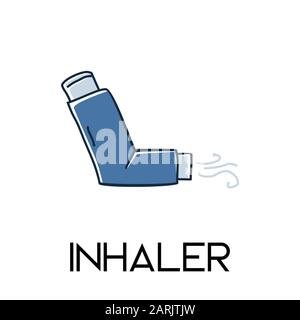 inhaler also known as a puffer, pump or allergy sprayused in the treatment of asthma and chronic obstructive pulmonary disease minimalist hand drawn m Stock Vector