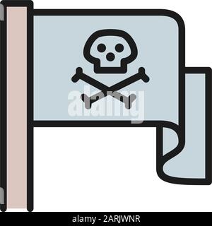 Pirate flag, Jolly Roger flat color line icon. Stock Vector