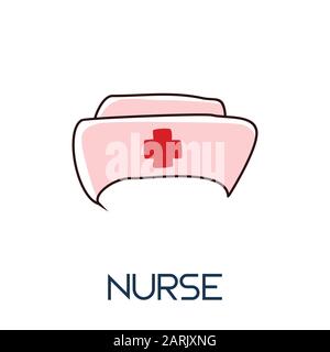 nurse hat long shadow flat style medic icon illustration Stock Vector