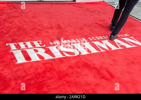 Logo of the movie of The Irishman on red carpet in Netflix event. Stock Photo