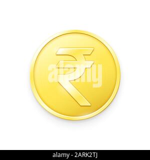 Gold coin with Rupee sign. Vector illustration showing the symbol of the currency of India in the form of a gold coin Stock Vector