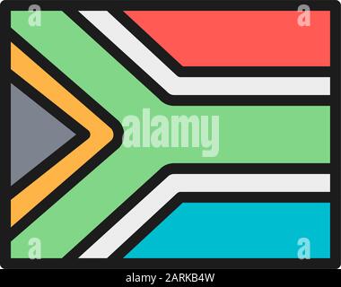Vector flag of South Africa flat color line icon. Stock Vector