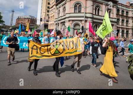 Sydney, Australia - October 7, 2019 - Hundreds of Australian Extinction Rebellion activists gather in Belmore Park for a climate change protest. Stock Photo
