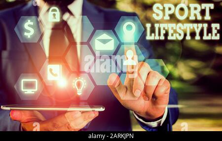Handwriting text Sport Lifestyle. Conceptual photo athletic lifestyle to get healthy and full of happiness Stock Photo