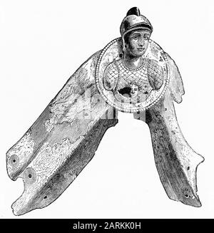 Engraving of the figurehead of the Roman galley Minerva, which fought in the battle of Actium, fought between the fleet of Octavian and the combined forces of Mark Antony and Queen Cleopatra of Egypt on 2 September 31 BC in the Ionian Sea near the promontory of Actium in Greece.