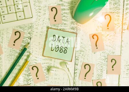 Word writing text Data Loss. Business photo showcasing process or event that results in data being corrupted and deleted Writing tools, computer stuff Stock Photo