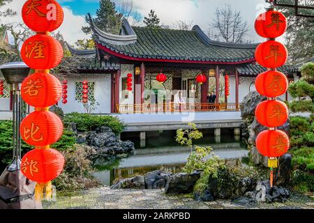 Chinese Red lanterns, Dr Sun-Yat Sen Classical Garden, Chinatown, Vancouver, British Columbia, Canada Stock Photo