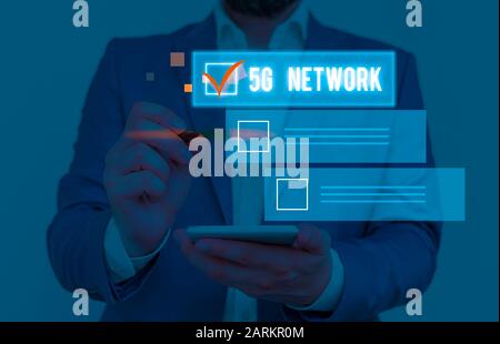 Handwriting text writing 5G Network. Conceptual photo greatly increase the speed and responsiveness of wireless network Stock Photo