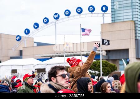 Wildwood, New Jersey, USA. 28th Jan 2020. Thousands lined up for hours before an evening rally paid for by President Donald Trump at the Wildwood Convention Center in New Jersey. January 28, 2020. Credit: Chris Baker Evens / Alamy Live News. Stock Photo