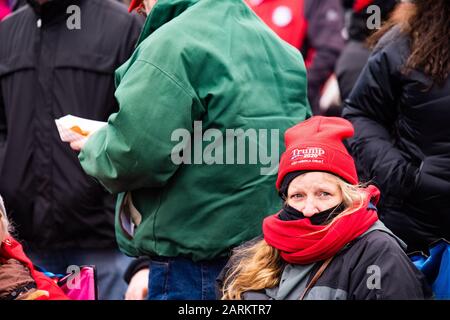 Wildwood, New Jersey, USA. 28th Jan 2020. Thousands lined up for hours before an evening rally paid for by President Donald Trump at the Wildwood Convention Center in New Jersey. January 28, 2020. Credit: Chris Baker Evens / Alamy Live News. Stock Photo