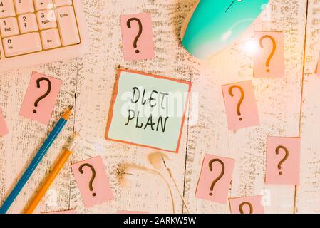 Word writing text Diet Plan. Business photo showcasing detailed proposal for doing or achieving a heathy eating habit Writing tools, computer stuff an Stock Photo