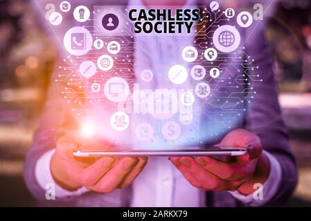 Handwriting text Cashless Society. Conceptual photo financial transactions are executed in electronic format Stock Photo