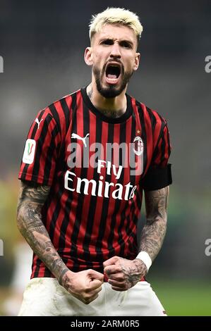 Milan, Italy - 28 January, 2020: Samuel Castillejo of AC Milan celebrates during the Coppa Italia football match between AC Milan and Torino FC. Credit: Nicolò Campo/Alamy Live News Stock Photo