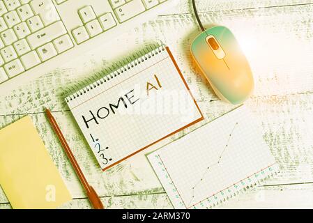 Handwriting text Home Ai. Conceptual photo home solution that enables automating the bulk of electronic Writing equipments and computer stuffs placed Stock Photo