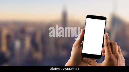 Close up man hands using smart phone Technology and phone technology trends Stock Photo