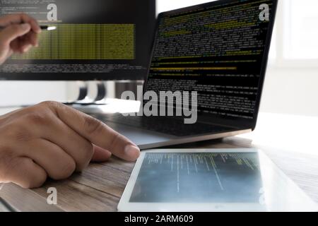 Programming code abstract technology background Developer programming and coding technology  software developer and Computer script Stock Photo