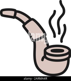 Vector smoking pipe flat color line icon. Stock Vector