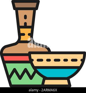 African ethnic pottery, bowl, jug flat color line icon. Stock Vector