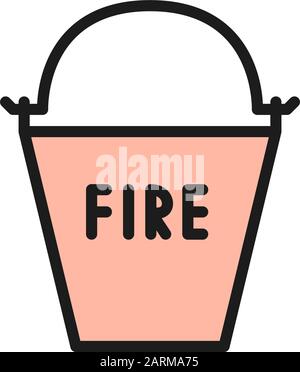 Firefighting bucket, fire equipment flat color line icon. Stock Vector