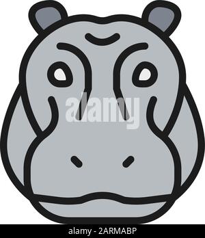 Vector hippo glyph, river-horse, hippopotamus flat color line icon. Stock Vector