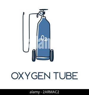 medical oxygen tank set with nasal cannula minimalist hand drawn medic flat icon illustrartion Stock Vector