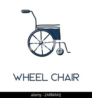 wheel chair minimalist out line hand drawn medic flat icon illustration Stock Vector