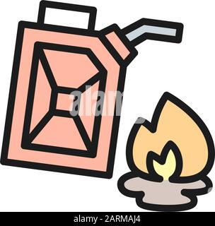 Gas petrol canister, fuel, fire flat color line icon. Stock Vector