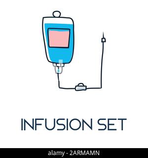 infusion set minimalist out line hand drawn medic flat icon illustration Stock Vector