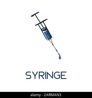 syringe minimalist out line hand drawn medic flat icon illustration Stock Vector