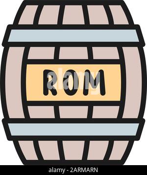 Barrel of rum, alcohol, drink container, wooden keg flat color line icon. Stock Vector