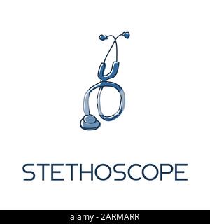 stethoscope minimalist out line hand drawn medic flat icon illustration Stock Vector