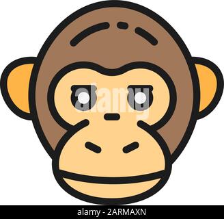 Vector monkey, chimpanzee, gorilla head flat color line icon. Stock Vector