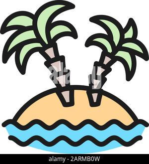 Desert island with palm trees flat color line icon. Stock Vector