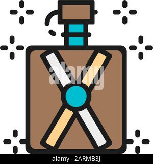 Vector water flask, thermos bottle flat color line icon. Stock Vector