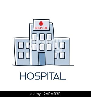 hospital health care building long shadow flat style medic icon illustration Stock Vector