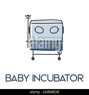 baby incubator minimalist out line hand drawn medic flat icon illustration Stock Vector