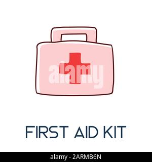 first aid kit case long shadow flat style medic icon illustration Stock Vector
