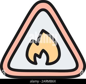 Flammable sign, firefighting, no fire flat color line icon. Stock Vector
