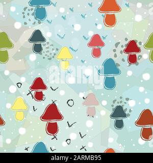 Seamless Pattern with mushrooms. Scandinavian Style. Vector Illustration Stock Vector