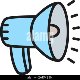 Vector loudspeaker, megaphone flat color line icon. Stock Vector
