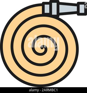 Pipeline firehose gear, firefighting equipment flat color line icon. Stock Vector