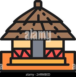 Vector african local traditional house flat color line icon. Stock Vector