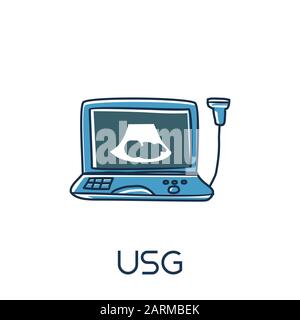 usg ultrasonography minimalist out line hand drawn medic flat icon illustration Stock Vector