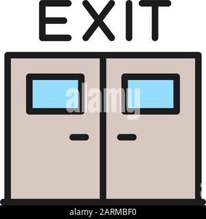 Emergency exit door flat color line icon. Stock Vector