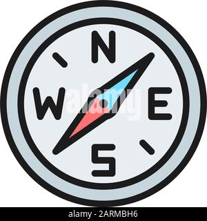 Vector compass, navigation flat color line icon. Stock Vector