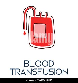 blood transfusion bag minimalist hand drawn medic flat icon illustration Stock Vector