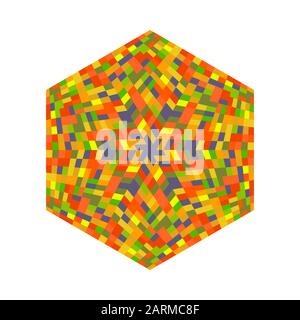 Tiled mosaic ornament hexagon polygon - geometrical colorful ornamental vector element on white background Stock Vector