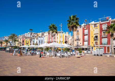 Villajoyosa, Spain - October 17, 2019: Colorful houses in coastal village of Villajoyosa, Alicante, Spain Stock Photo