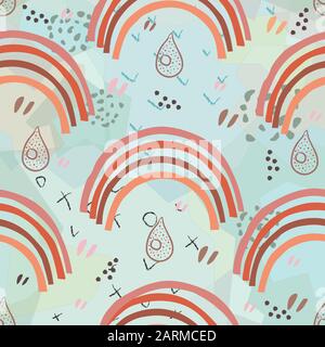 Seamless Terracotta pattern with rainbows. Repeating pattern. Childish Design. Vector Illustration Stock Vector